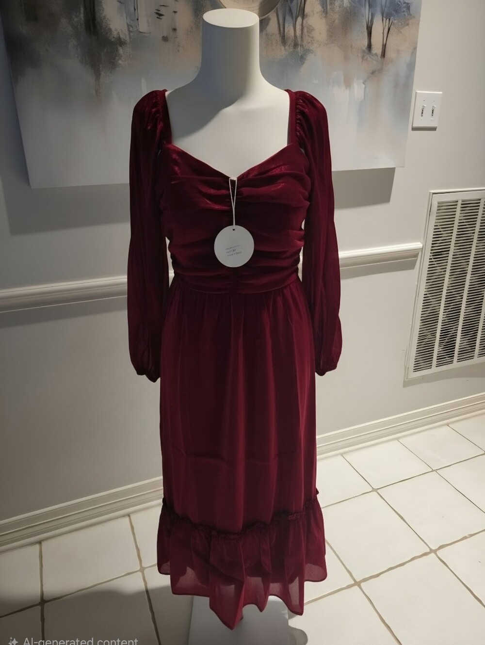 Elegant Burgundy Midi Dress with Long Sleeves NWT size M